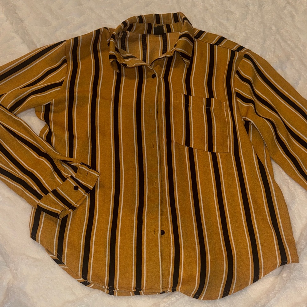 Striped Button Down Shirt in Mustard and Black